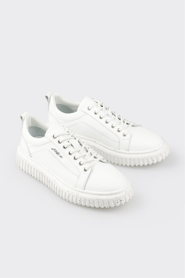 Beyaz deri erkek spor ayakkabı - Elle Shoes