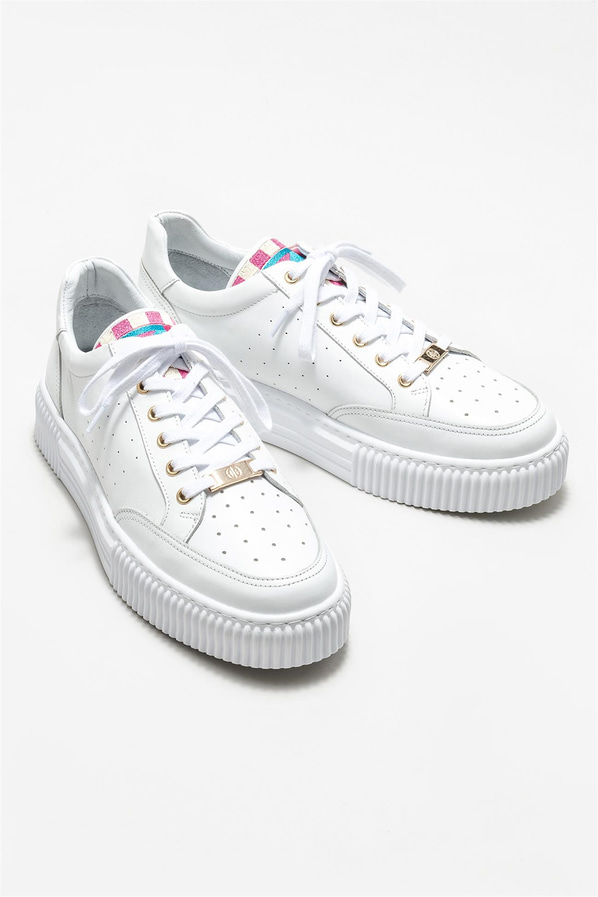 Beyaz deri erkek spor ayakkabı - Elle Shoes
