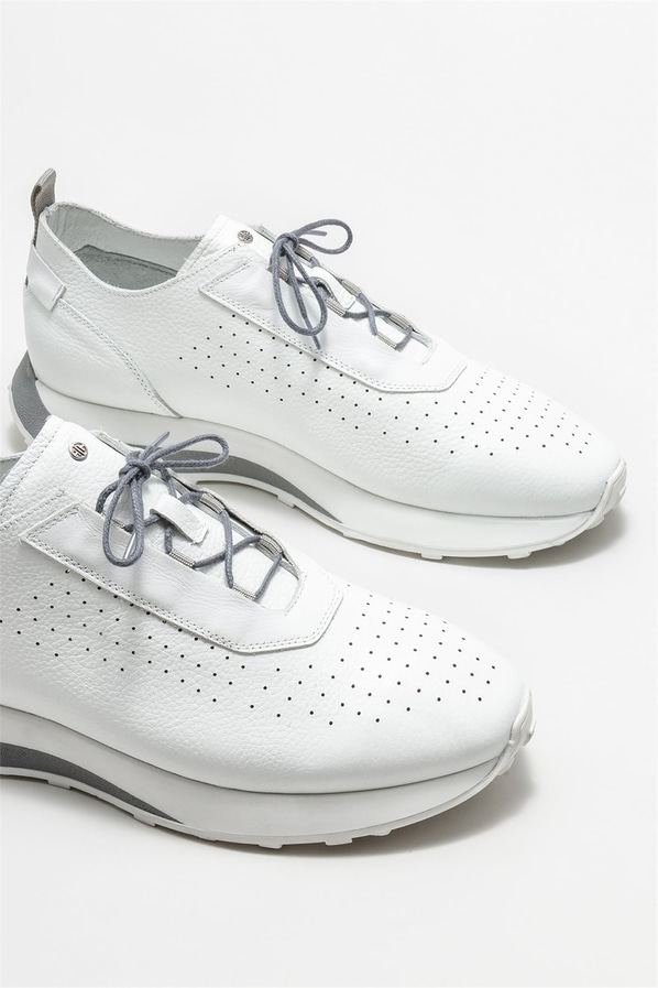Beyaz deri erkek spor ayakkabı - Elle Shoes