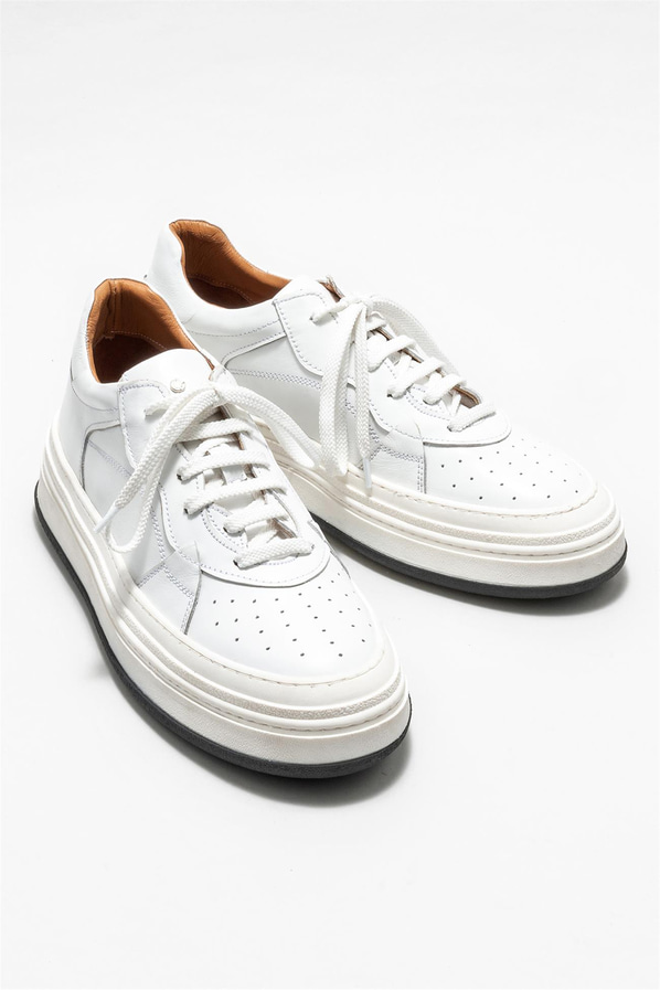 Beyaz deri erkek spor ayakkabı - Elle Shoes