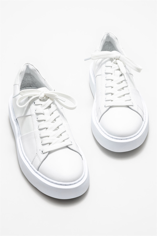 Beyaz deri erkek spor ayakkabı - Elle Shoes