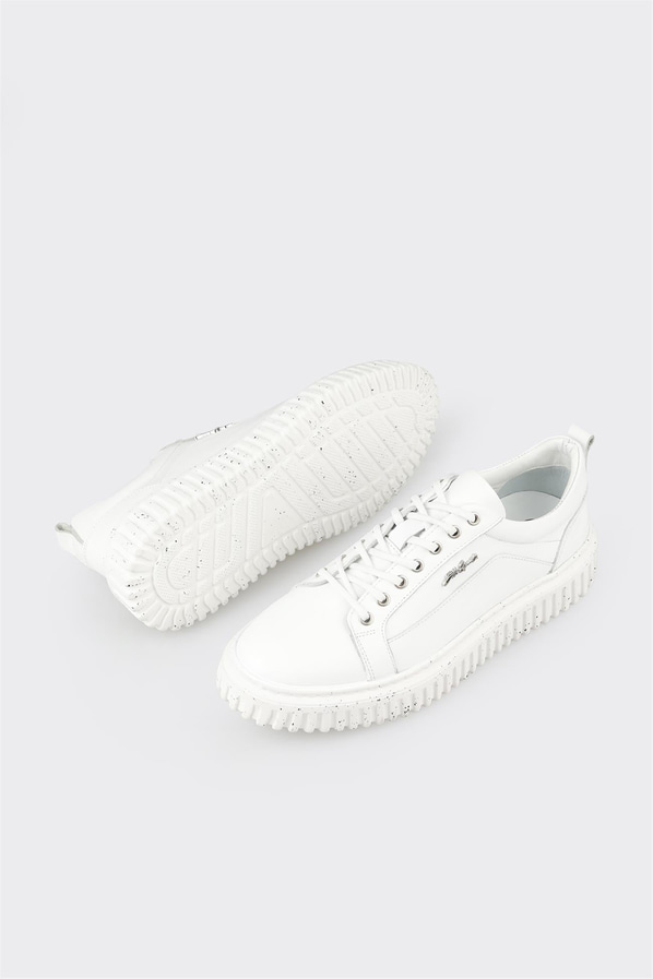Beyaz deri erkek spor ayakkabı - Elle Shoes