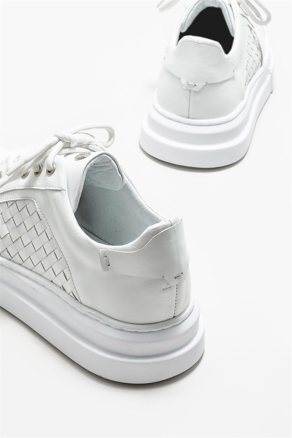 Beyaz deri erkek spor ayakkabı - Elle Shoes