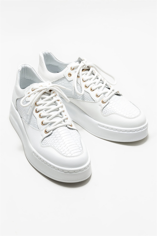Beyaz deri erkek spor ayakkabı - Elle Shoes