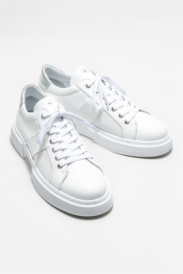Beyaz deri erkek spor ayakkabı - Elle Shoes