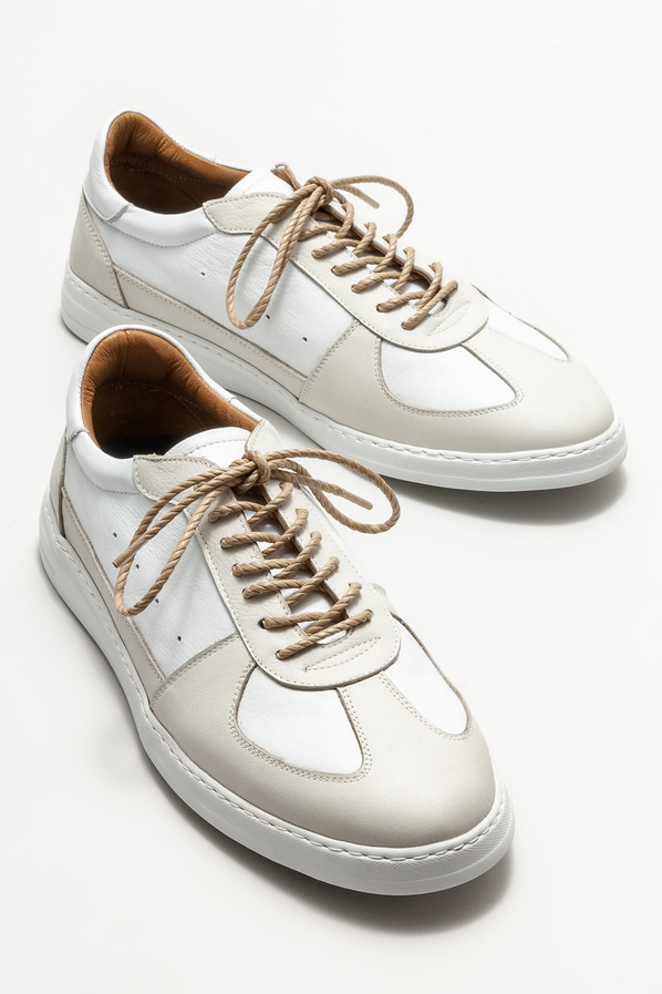 Beyaz deri erkek spor ayakkabı - Elle Shoes