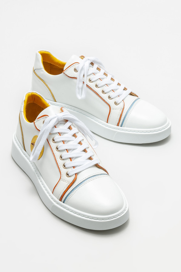 Beyaz deri erkek spor ayakkabı - Elle Shoes