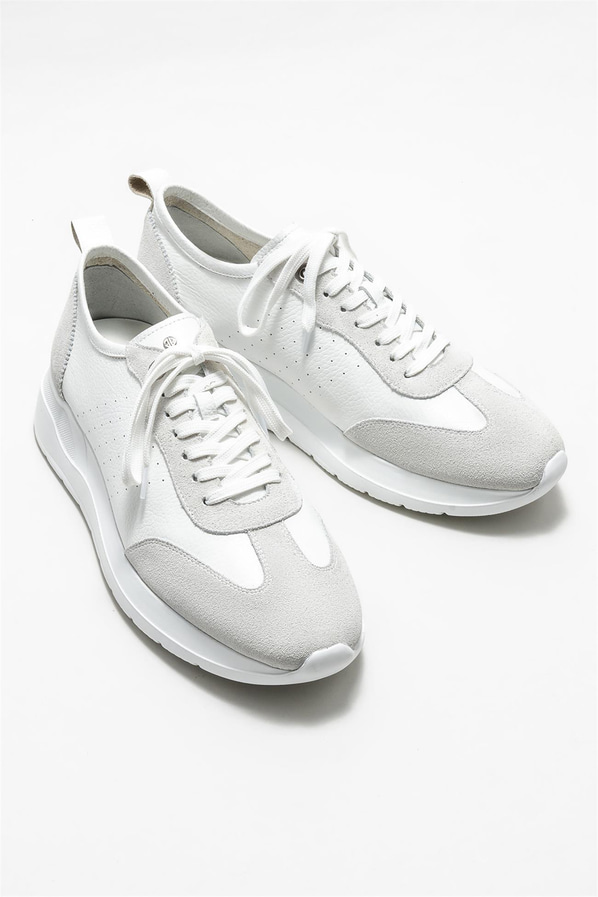 Beyaz deri erkek spor ayakkabı - Elle Shoes