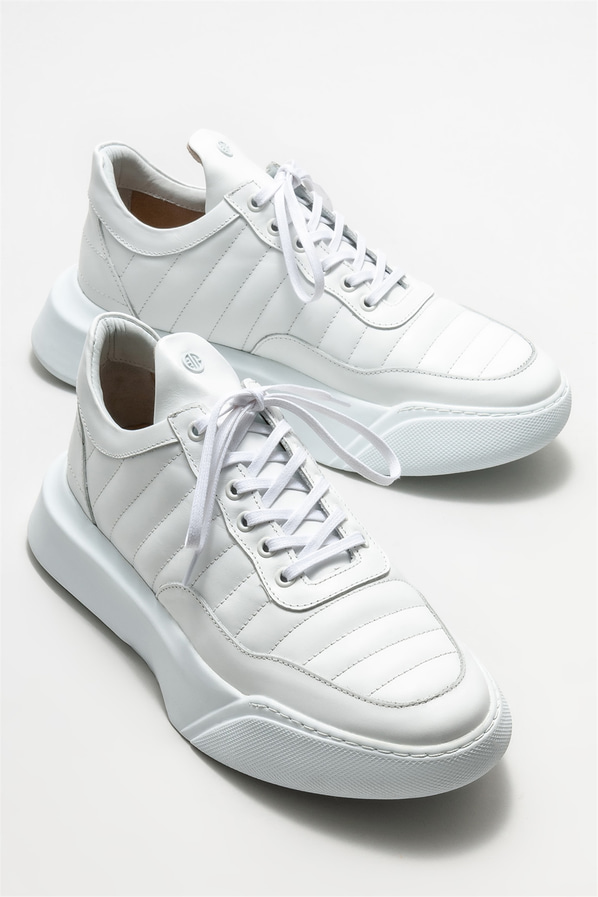 Beyaz deri erkek spor ayakkabı - Elle Shoes