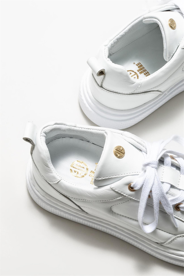 Beyaz deri erkek spor ayakkabı - Elle Shoes