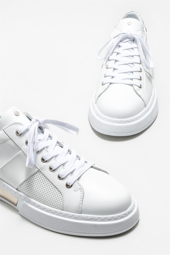 Beyaz deri erkek spor ayakkabı - Elle Shoes