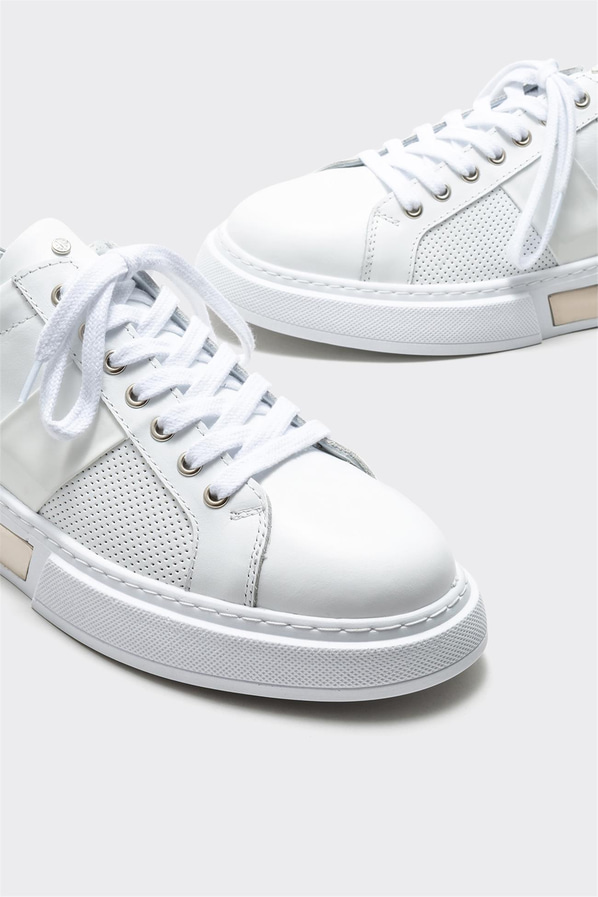 Beyaz deri erkek spor ayakkabı - Elle Shoes