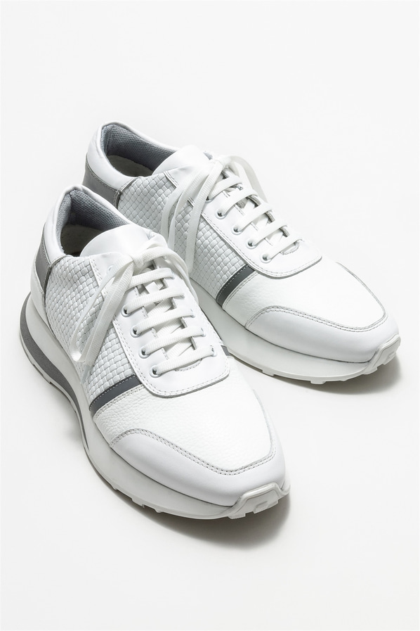 Beyaz deri erkek spor ayakkabı - Elle Shoes