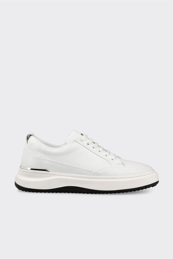 Beyaz deri erkek spor ayakkabı, rahat kullanım için - Elle Shoes