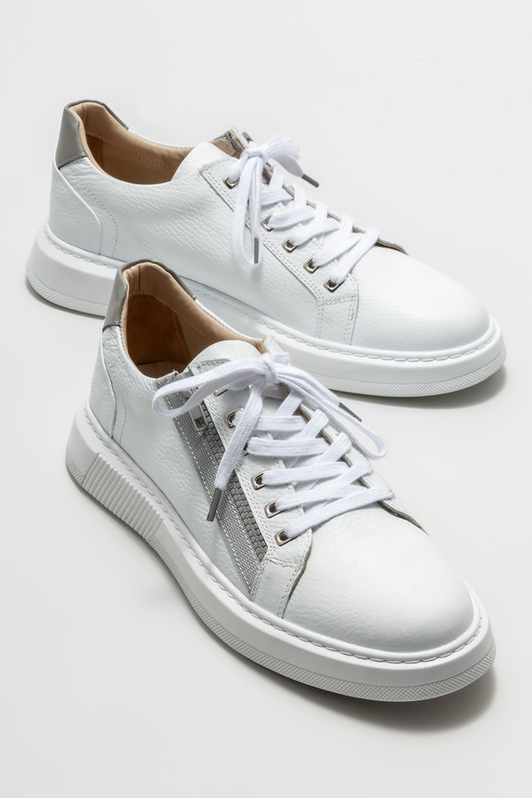 Beyaz deri erkek spor ayakkabı - Elle Shoes