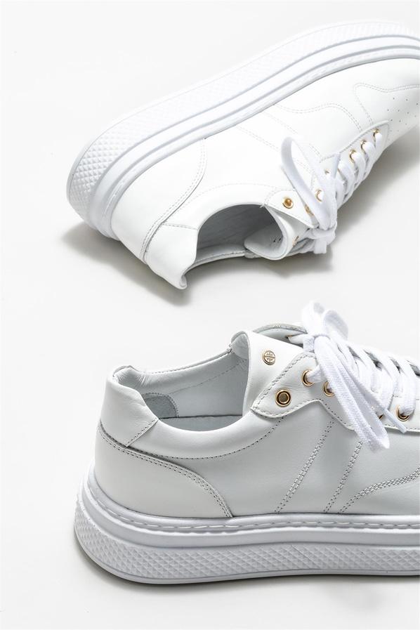 Beyaz deri erkek spor ayakkabı - Elle Shoes