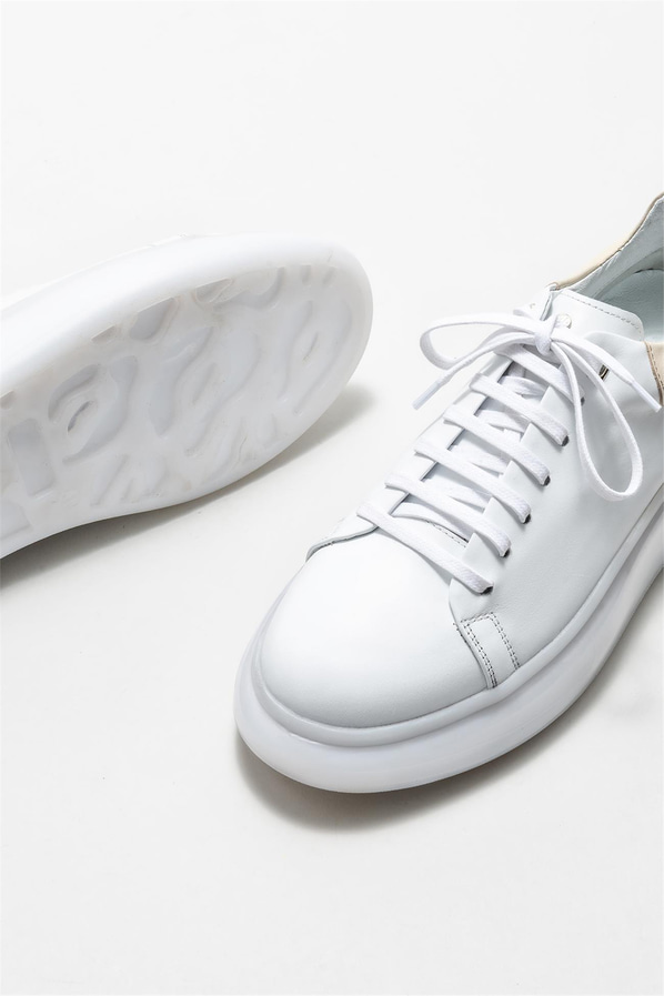 Beyaz deri erkek spor ayakkabı - Elle Shoes