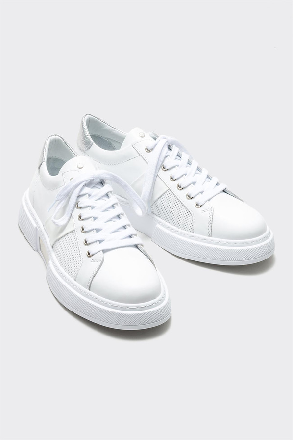 Beyaz deri erkek spor ayakkabı - Elle Shoes