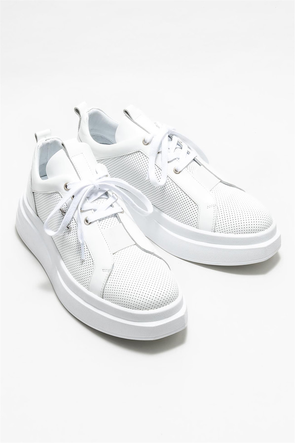 Beyaz deri erkek spor ayakkabı - Elle Shoes