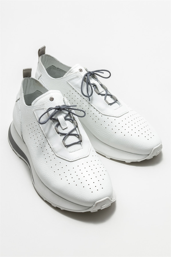 Beyaz deri erkek spor ayakkabı - Elle Shoes