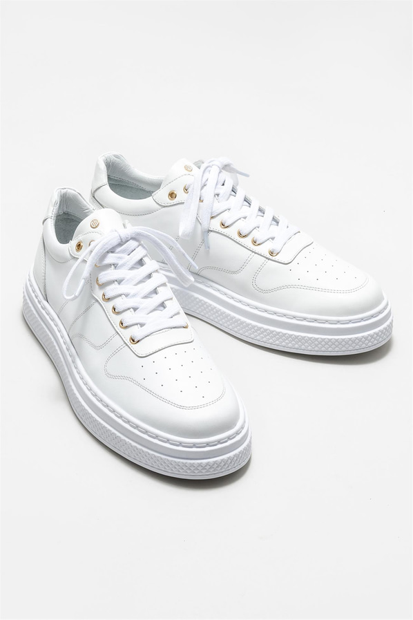 Beyaz deri erkek spor ayakkabı - Elle Shoes