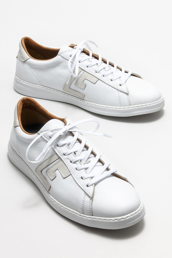 Beyaz deri erkek spor ayakkabı - Elle Shoes