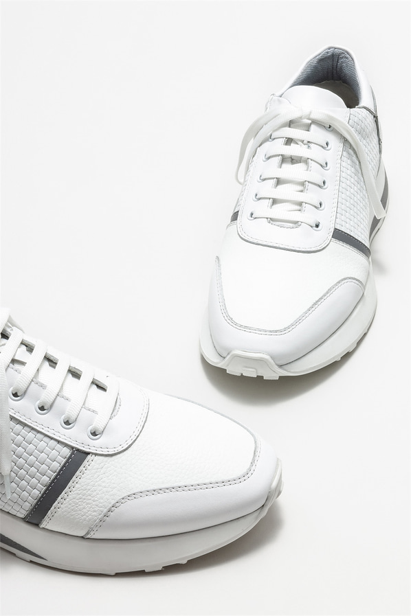 Beyaz deri erkek spor ayakkabı - Elle Shoes