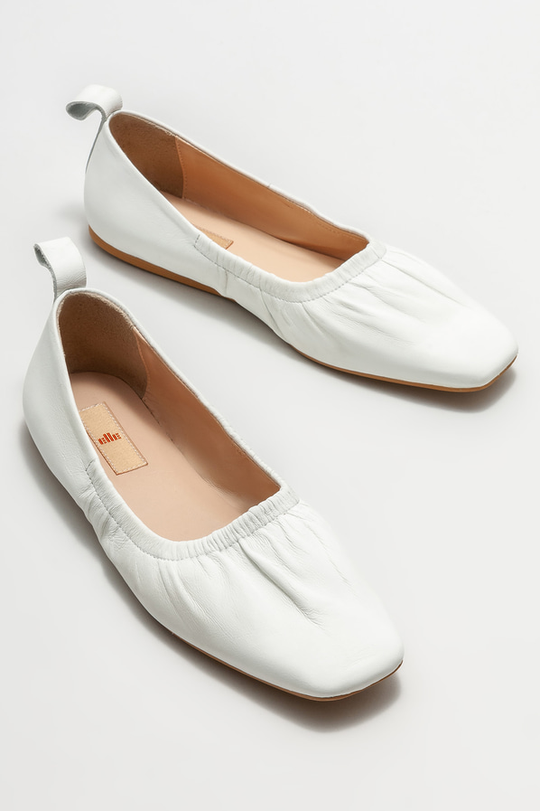 Beyaz deri kadın babet - Elle Shoes