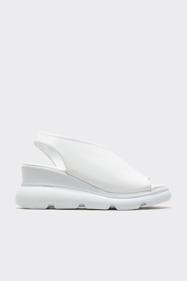 Beyaz deri dolgu topuklu kadın sandalet - Elle Shoes