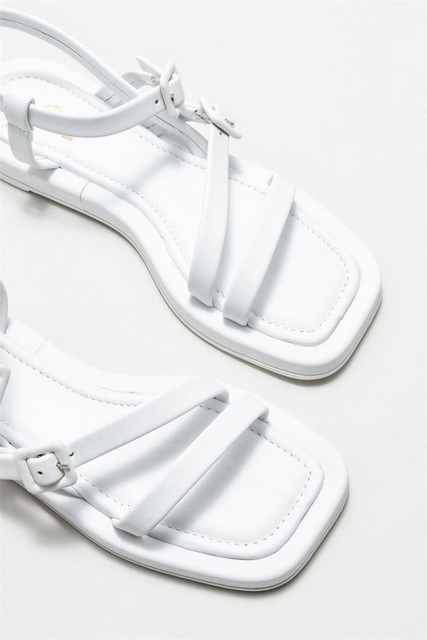 Beyaz deri düz kadın sandalet - Elle Shoes
