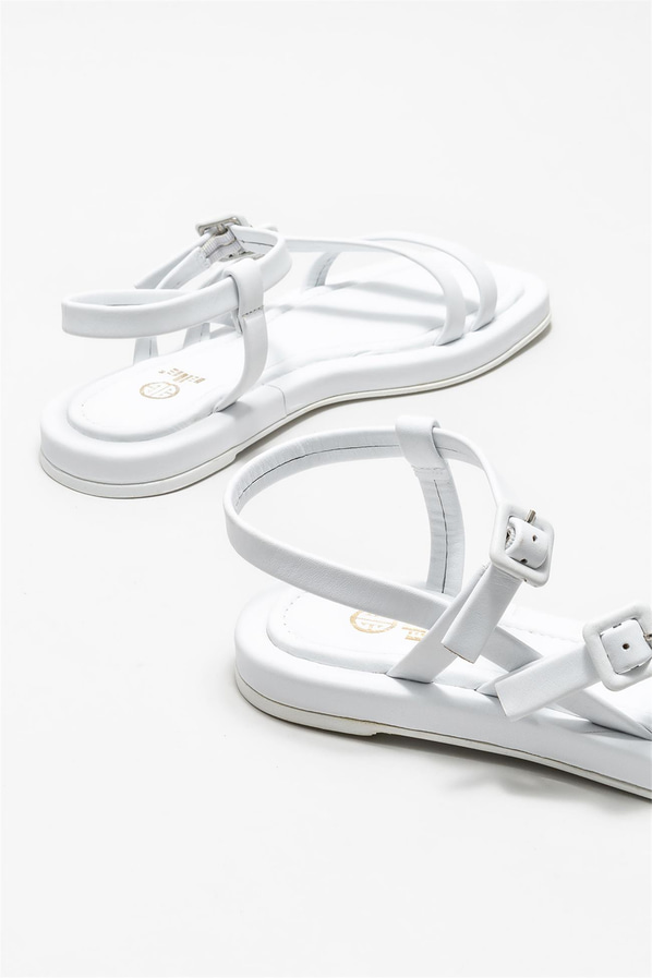 Beyaz deri düz kadın sandalet - Elle Shoes