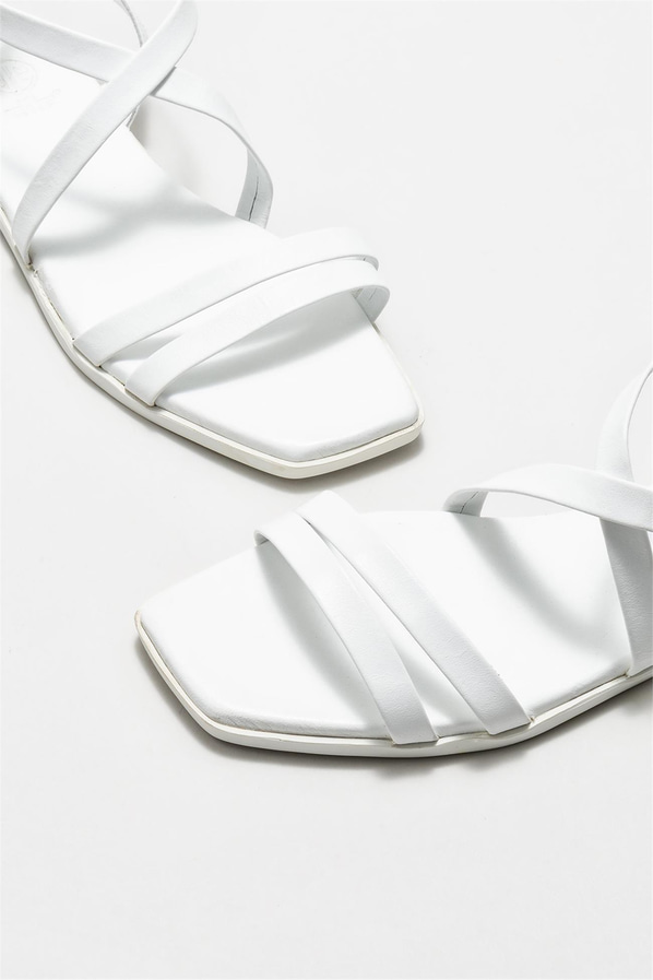 Beyaz deri düz kadın sandalet - Elle Shoes