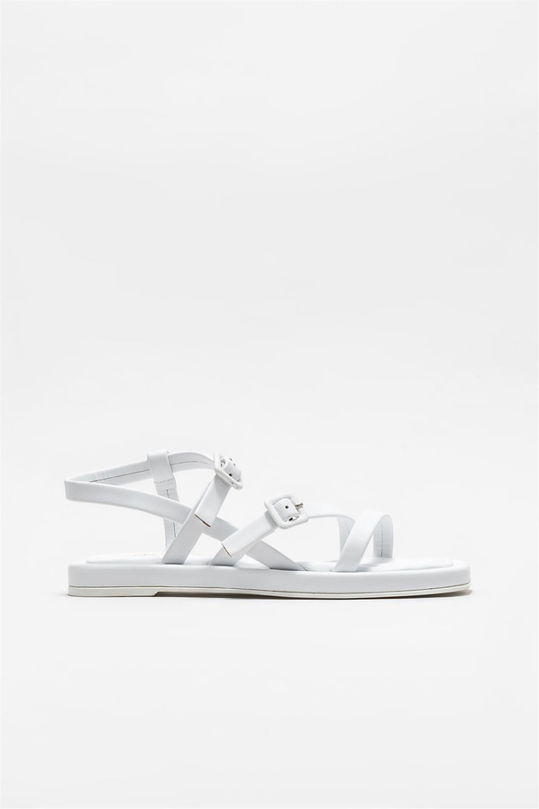 Beyaz deri düz kadın sandalet - Elle Shoes