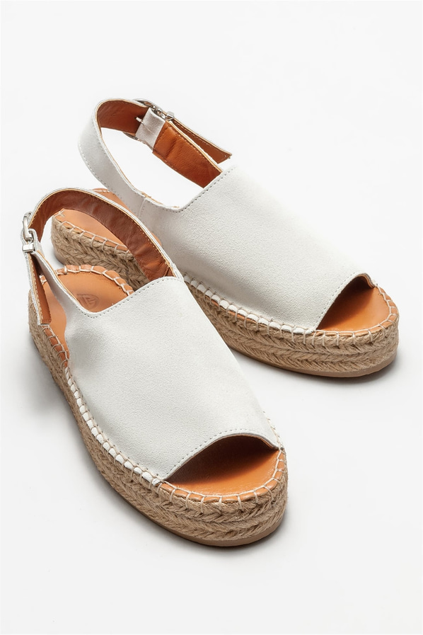 Beyaz deri kadın espadril - Elle Shoes