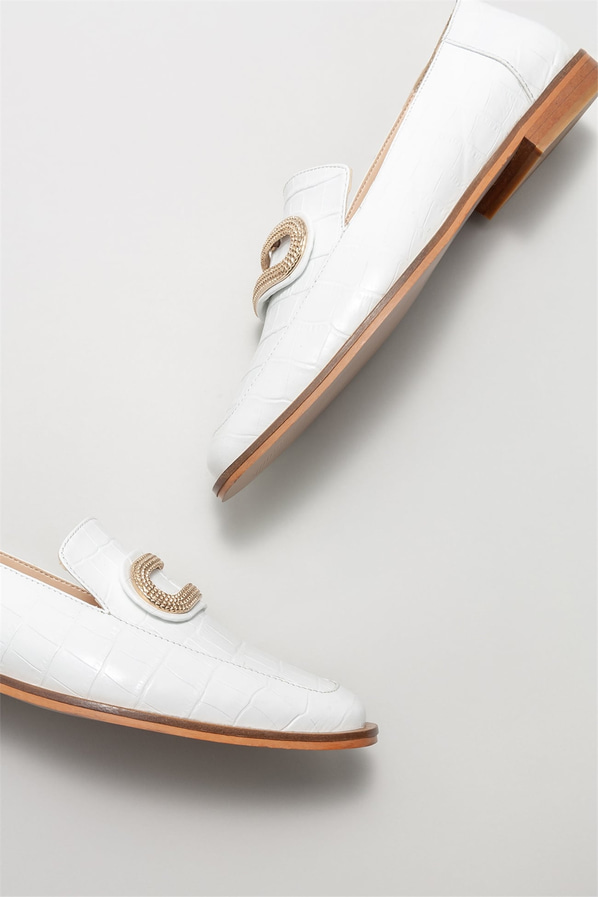 Beyaz deri kadın loafer - Elle Shoes