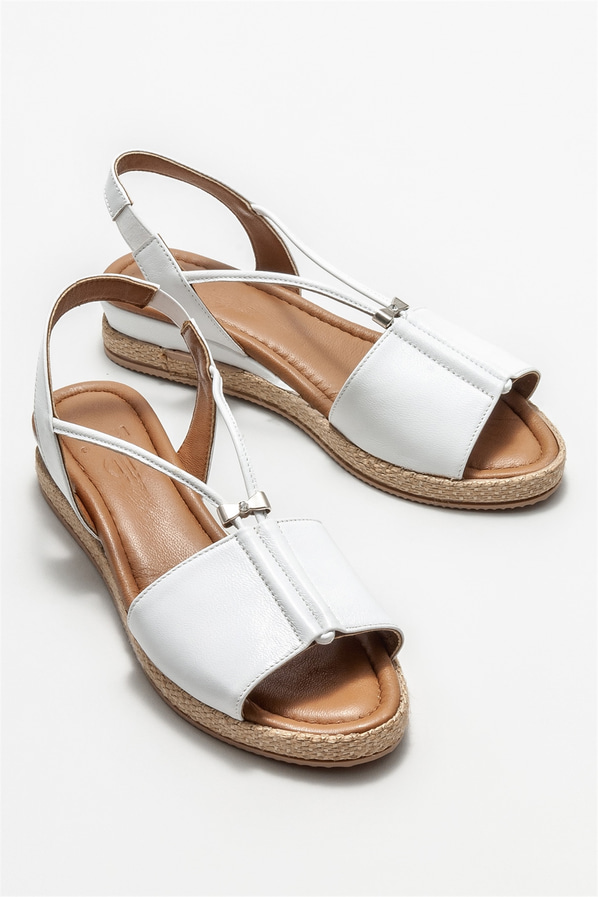 Beyaz deri kadın sandalet - Elle Shoes