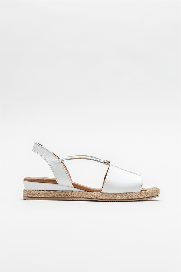 Beyaz deri kadın sandalet - Elle Shoes