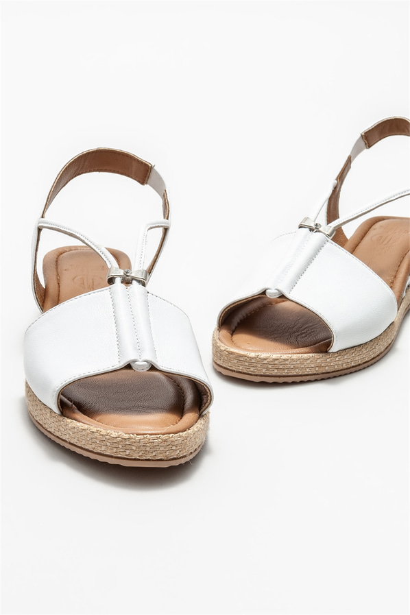 Beyaz deri kadın sandalet - Elle Shoes