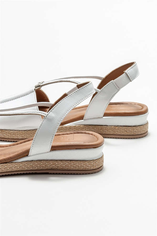 Beyaz deri kadın sandalet - Elle Shoes