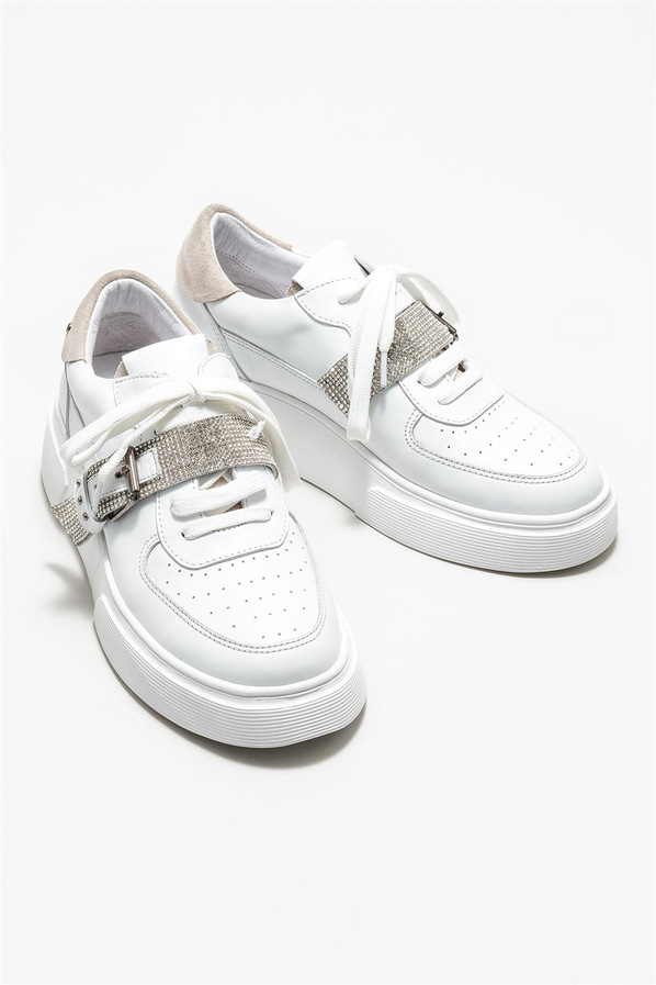 Beyaz deri kadın sneaker - Elle Shoes
