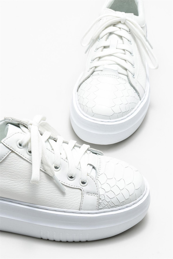 Beyaz deri kadın sneaker - Elle Shoes