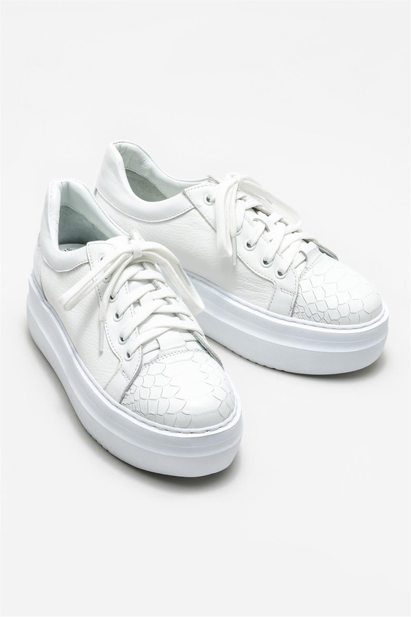 Beyaz deri kadın sneaker - Elle Shoes