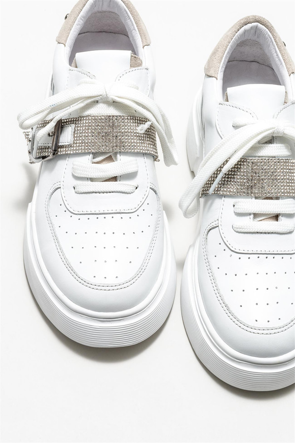 Beyaz deri kadın sneaker - Elle Shoes