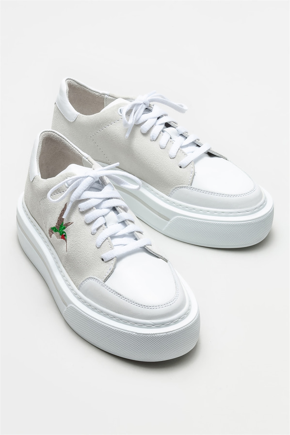 Beyaz deri kadın spor ayakkabı - Elle Shoes