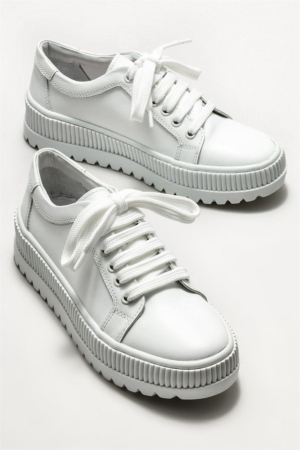 Beyaz deri kadın spor ayakkabı - Elle Shoes