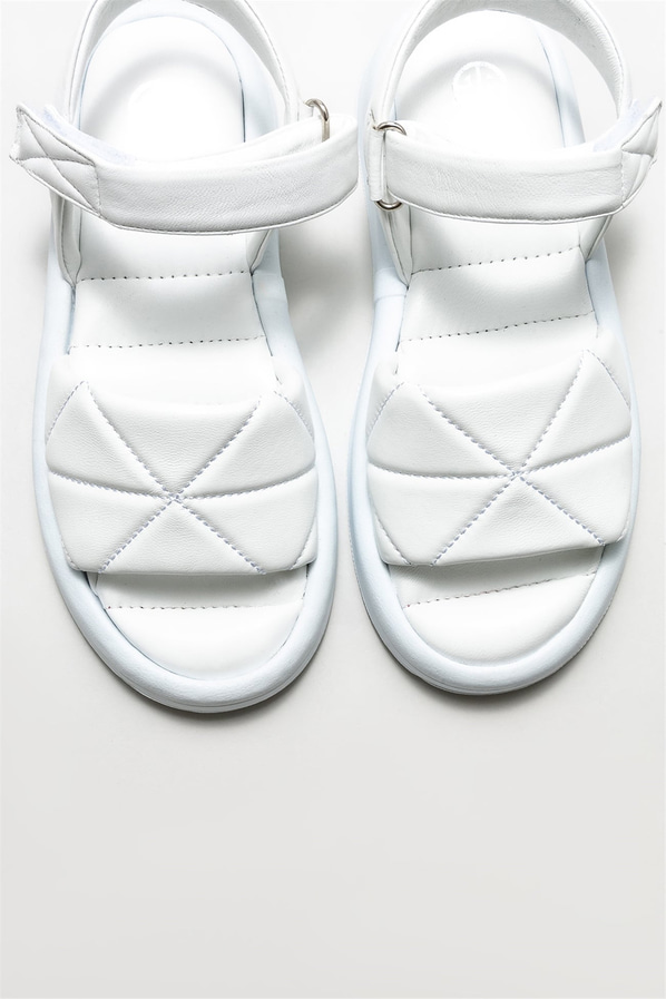 Beyaz deri kadın sandalet - Elle Shoes