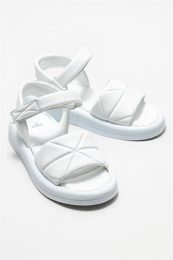 Beyaz deri kadın sandalet - Elle Shoes