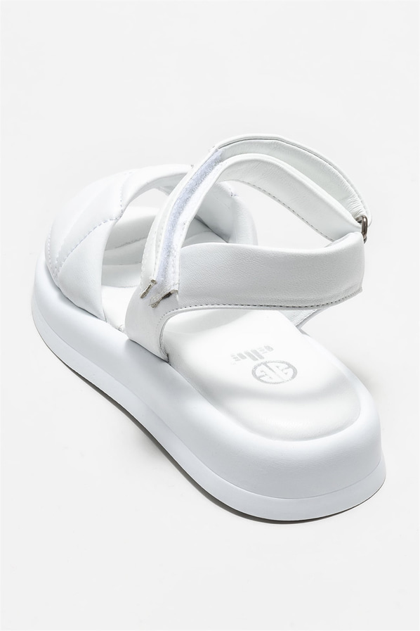 Beyaz deri kadın sandalet - Elle Shoes
