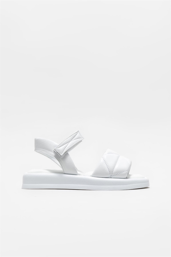 Beyaz deri kadın sandalet - Elle Shoes