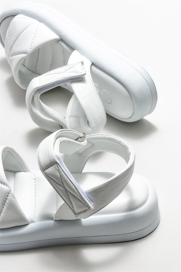 Beyaz deri kadın sandalet - Elle Shoes